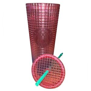 NWT Starbucks Venti Pink Blue Gradient Grid Tumbler Cold Cup 24oz